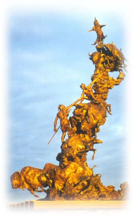 Bronze sculptures of Indian buffalo jump.