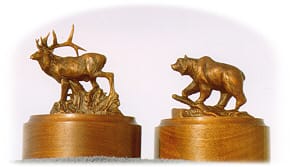 Bronze sculptures of elk and grizzly