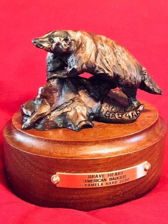 bronze sculputre of an American Badger by Pamela Harr